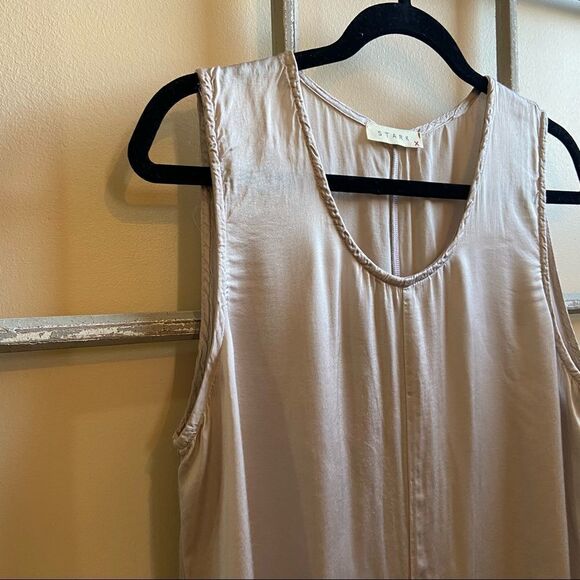 STARK X -Silky Champagne Tie Front Tunic Sleeveless Tank Top (Small) - Picture 5 of 8